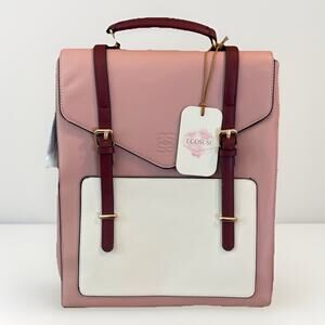 Ecosusi Vegan Leather Pink and White Backpack Bookbag with Adjustable Straps